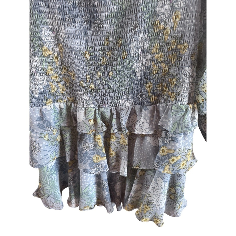 Astr The Label Marietta Blue Floral Tiered Ruffle Mini Dress Smocked Size Large - Picture 7 of 14